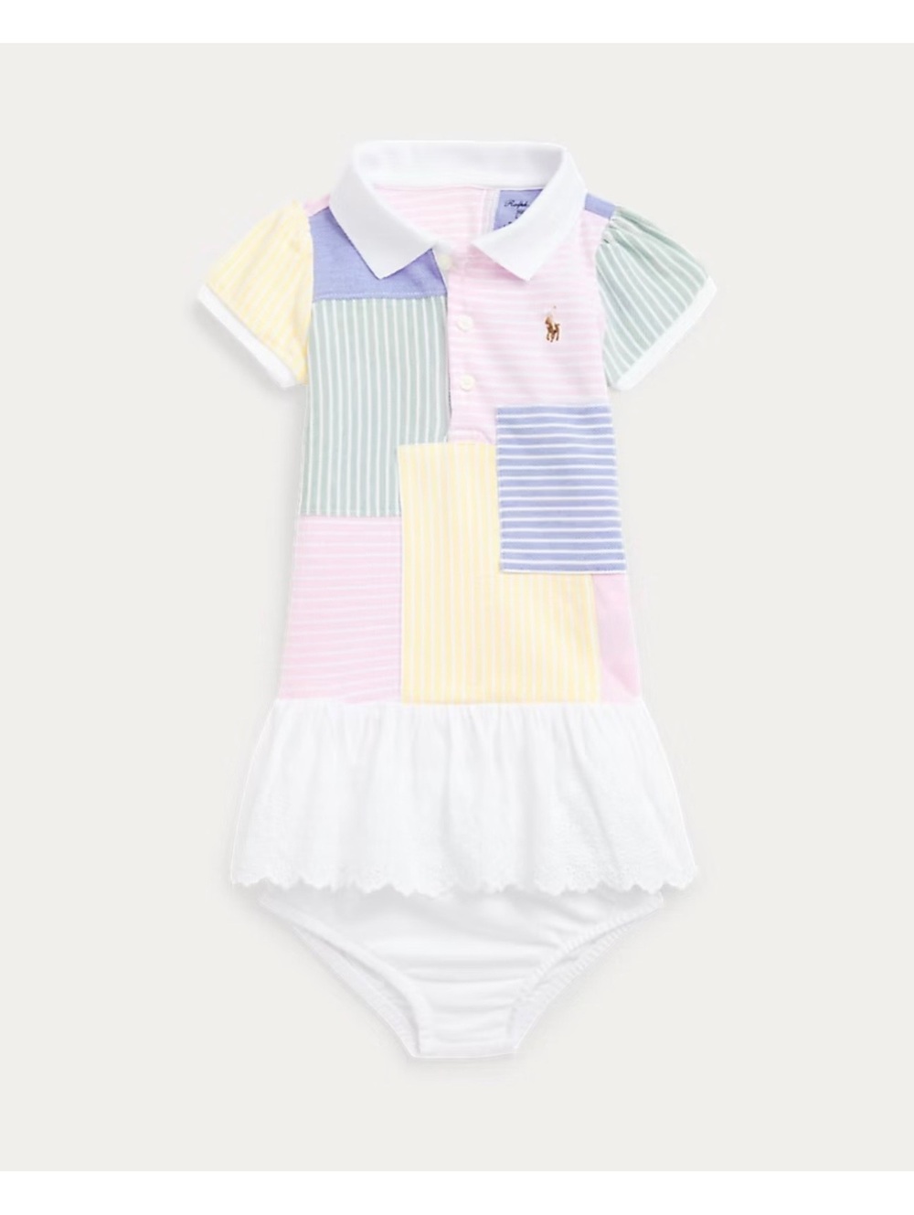 Ralph Lauren Baby Girl Patchwork Mesh Polo Dress & Bloomers 12M